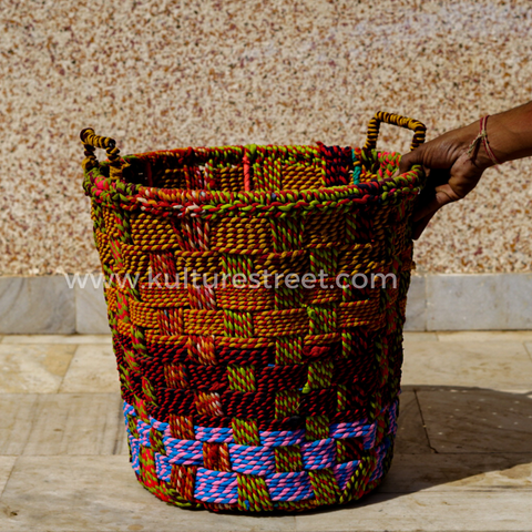 Multi Color Laundry Basket with Charpai Weave - Kulture Street