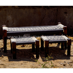 Wooden Charpai Bench & Stool ~ Grey & White - Kulture Street